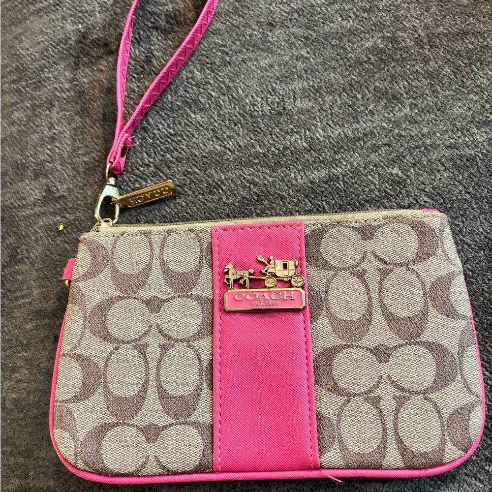 Coach Fuchsia and Brown Signature Wristlet